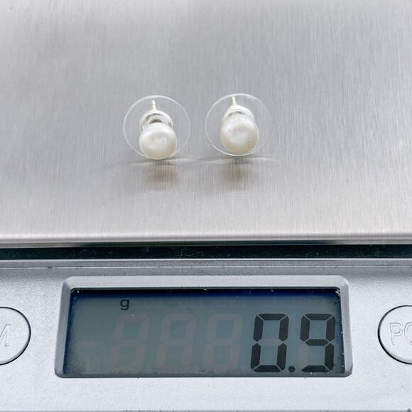 Vintage Sterling Silver 925 White Faux Pearl Stud Earrings - Picture 3 of 3